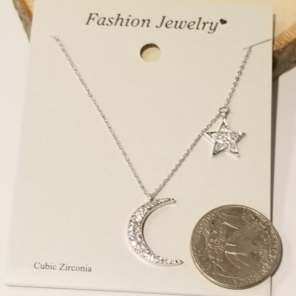 Bling Pave CZ Moon and Star Pendant Necklace NEW - Picture 7 of 7